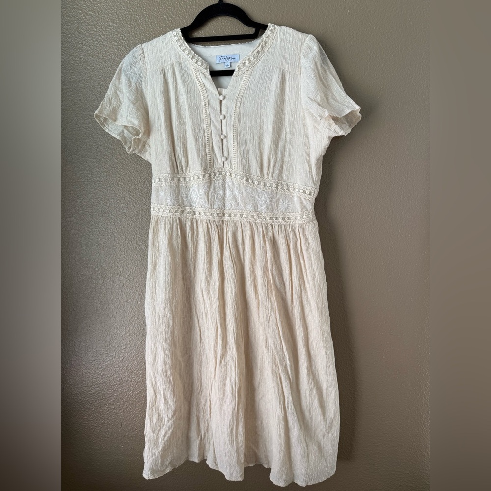 Polagram Cream Midi Dress with Lace Waist